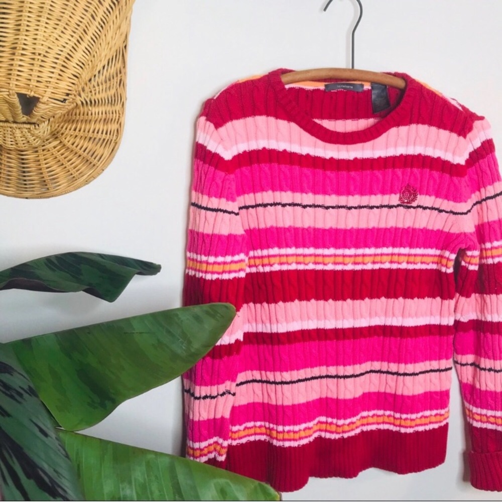 vtg vsco ribbed pink cable knit chunky sweater - Picture 4 of 7